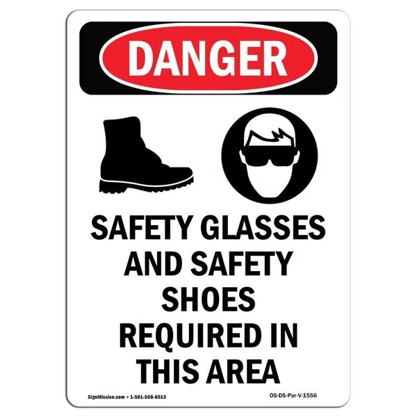 OSHA Danger Sign, Safety Glasses And, 7in X 5in Decal, 5